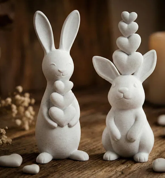Heart Bunny Duo ♡ - Decor Thỏ Tim Tối Giản cho Easter - Image 1