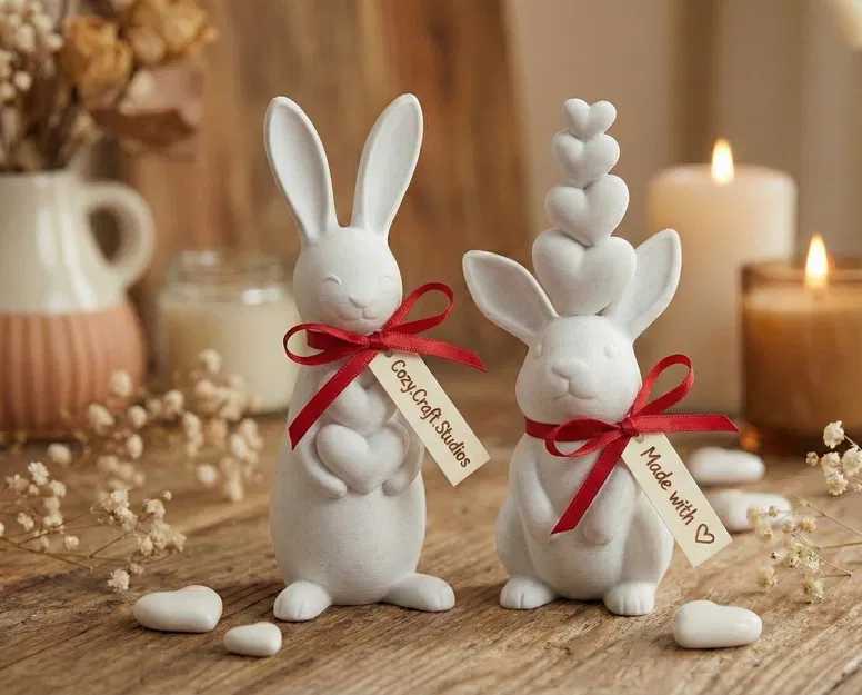 Heart Bunny Duo ♡ - Decor Thỏ Tim Tối Giản cho Easter - Image 3
