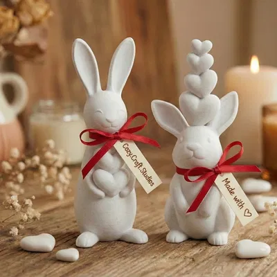 Heart Bunny Duo ♡ - Decor Thỏ Tim Tối Giản cho Easter