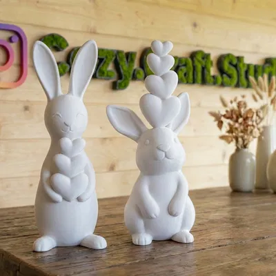 Heart Bunny Duo ♡ - Decor Thỏ Tim Tối Giản cho Easter