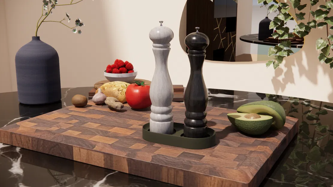 Khay đựng hũ xay muối & tiêu (Salt and Pepper Dispenser Holder) - Image 1