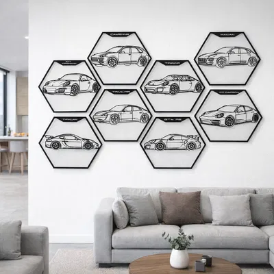 Bộ tranh tường lục giác lineup Porsche – Hexagon Wall Art