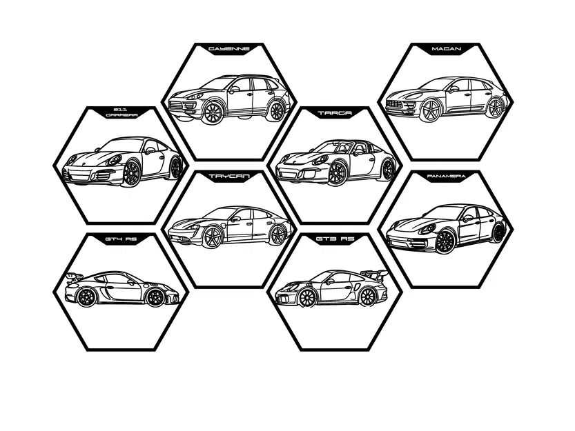 Bộ tranh tường lục giác lineup Porsche – Hexagon Wall Art - Image 10