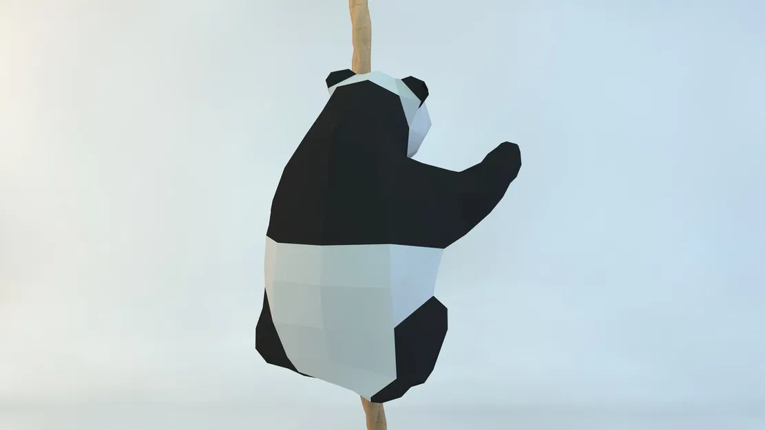 Mẫu in 3D Lowpoly Gấu Trúc Cute Có Dây (Low poly) – Lowpoly Cute Panda with Rope - Image 1