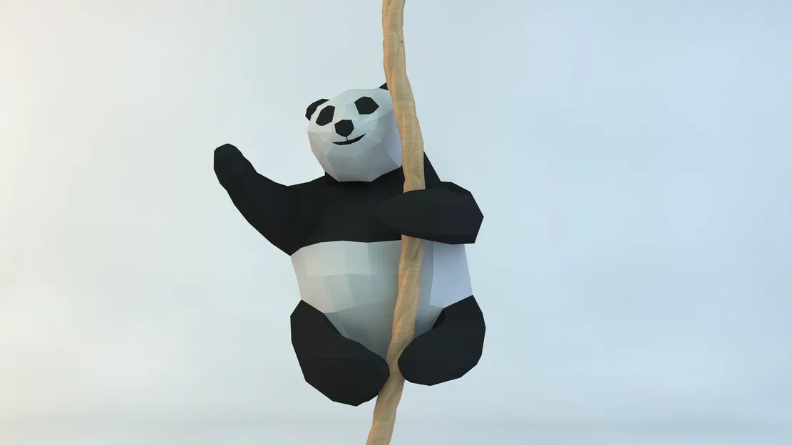 Mẫu in 3D Lowpoly Gấu Trúc Cute Có Dây (Low poly) – Lowpoly Cute Panda with Rope - Image 3