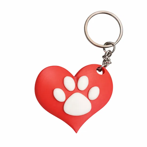 Móc khóa trái tim dấu chân – Phụ kiện 3D printed cho người mê thú cưng - Image 1