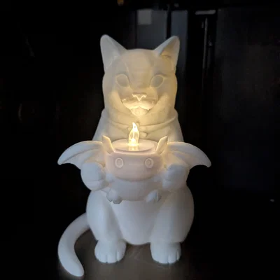 Tượng mèo bồng sinh vật con kèm nến tealight