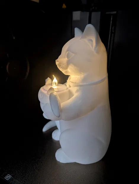 Tượng mèo bồng sinh vật con kèm nến tealight - Image 2