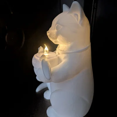 Tượng mèo bồng sinh vật con kèm nến tealight