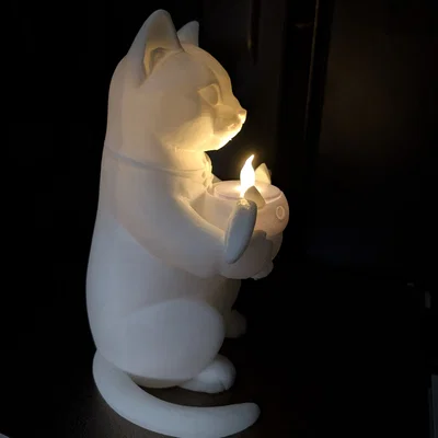 Tượng mèo bồng sinh vật con kèm nến tealight