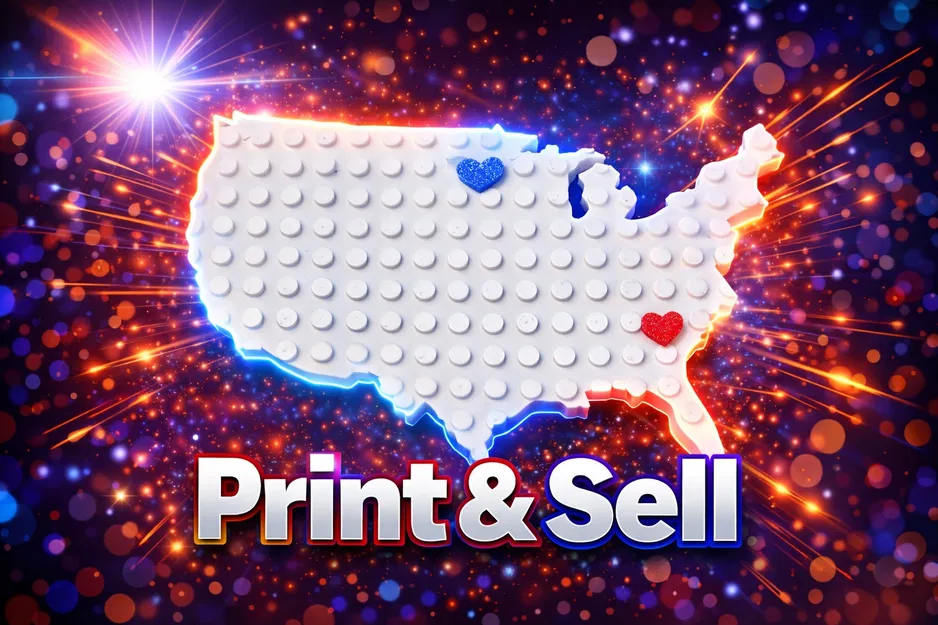 Nam châm gạch/block bản đồ Mỹ (USA) với trái tim di chuyển - Image 1