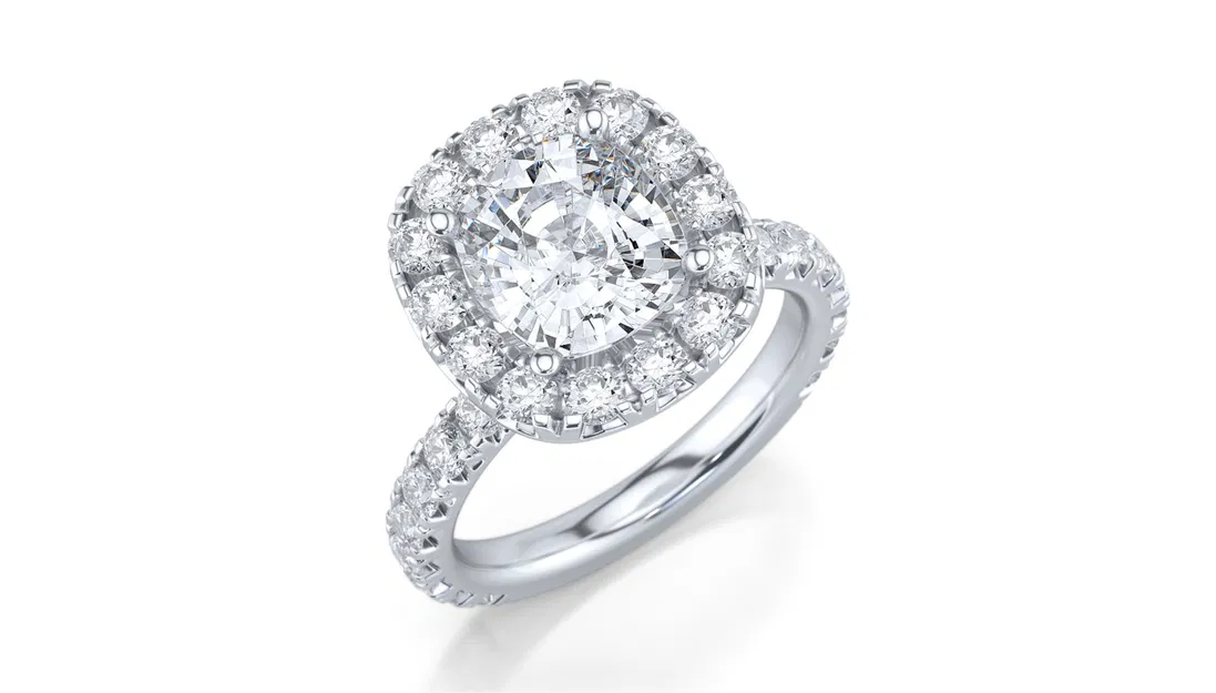 Nhẫn đính hôn kim cương tròn Halo 1ct – CAD 3D sẵn sàng in 3D - Image 1