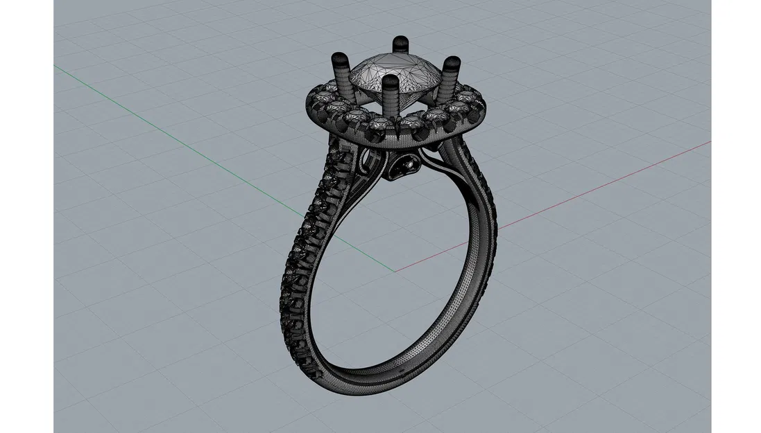 Nhẫn đính hôn kim cương tròn Halo 1ct – CAD 3D sẵn sàng in 3D - Image 3