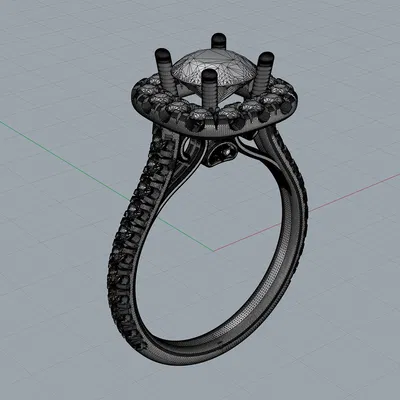 Nhẫn đính hôn kim cương tròn Halo 1ct – CAD 3D sẵn sàng in 3D