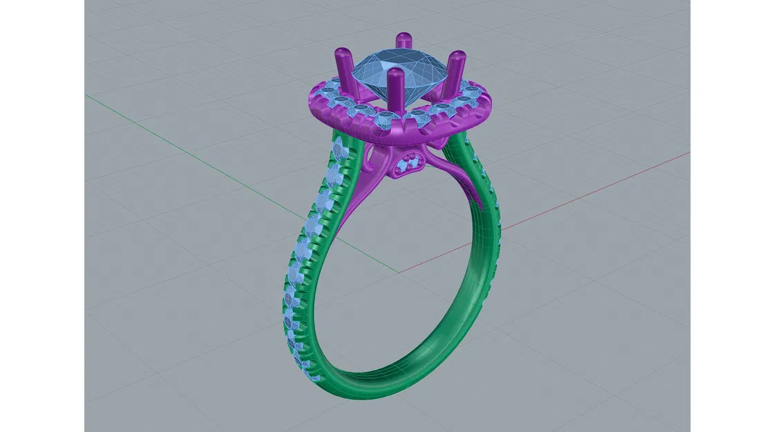 Nhẫn đính hôn kim cương tròn Halo 1ct – CAD 3D sẵn sàng in 3D - Image 4