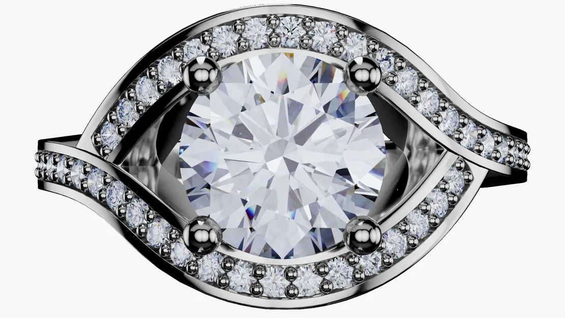 Nhẫn đính hôn xoắn hiện đại đính kim cương in 3D - Image 3