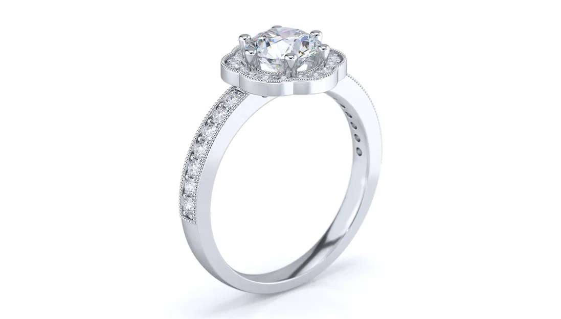 Nhẫn đính hôn vàng halo kim cương tròn – CAD 3D sẵn sàng in 3D & đúc - Image 1