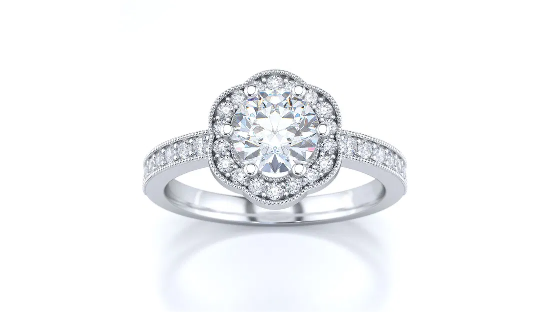 Nhẫn đính hôn vàng halo kim cương tròn – CAD 3D sẵn sàng in 3D & đúc - Image 2