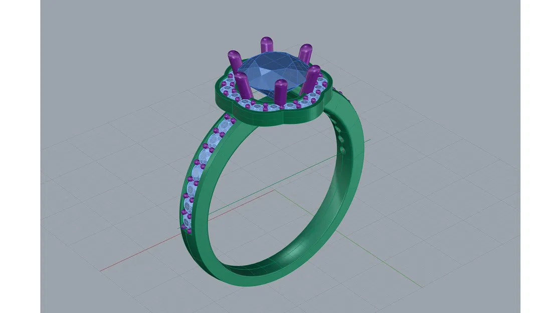 Nhẫn đính hôn vàng halo kim cương tròn – CAD 3D sẵn sàng in 3D & đúc - Image 3