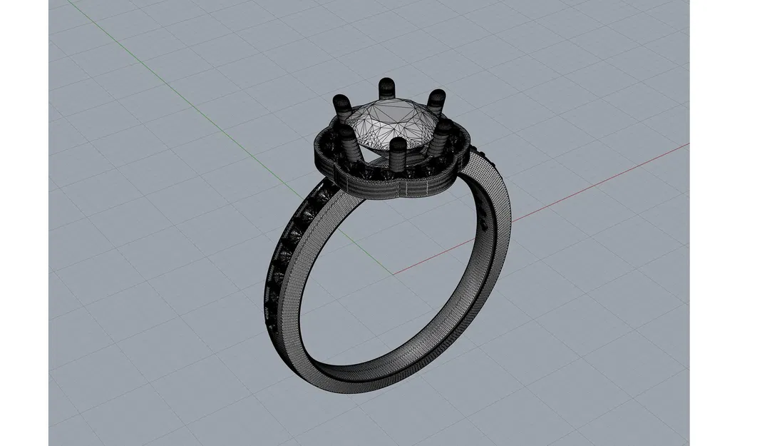 Nhẫn đính hôn vàng halo kim cương tròn – CAD 3D sẵn sàng in 3D & đúc - Image 4