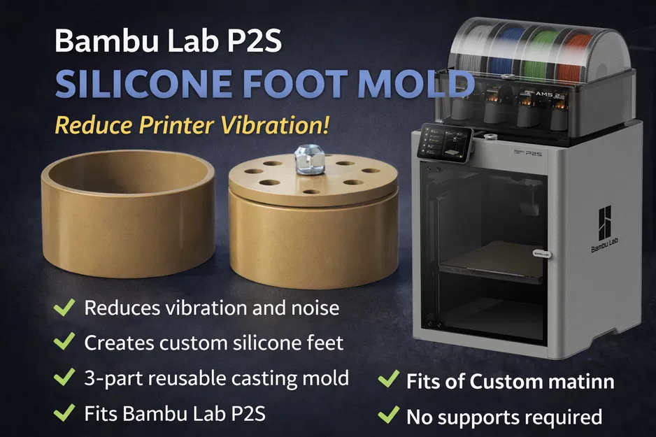 Khuôn đúc chân silicone giảm rung cho Bambu Lab P2S - Image 1