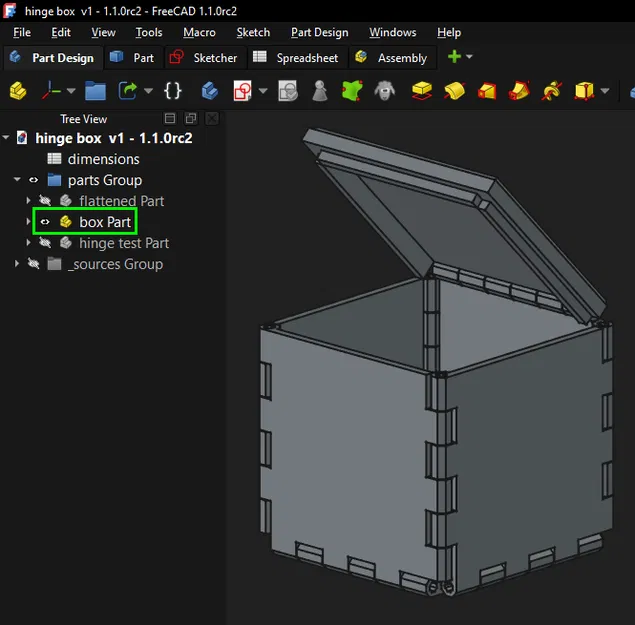 Hộp Bản Lề Filament - V1 - Parametric - FreeCAD 1.1.0rc2 - Image 1