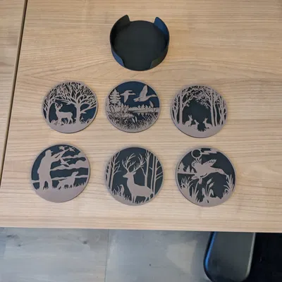 Bộ lót ly chủ đề săn bắn động vật hoang dã (Hunting wildlife coaster set)