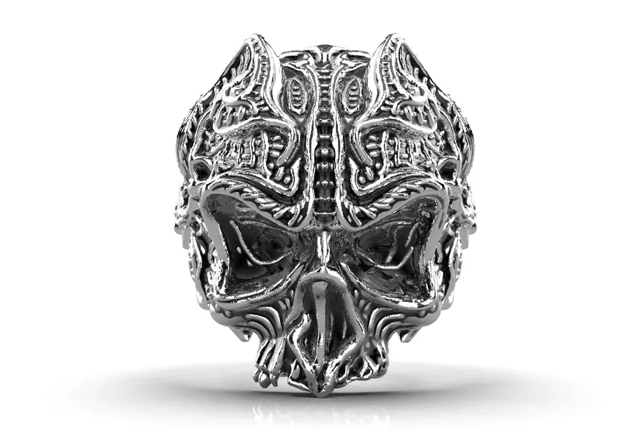 Mẫu 3D Nhẫn Đầu Lâu Gothic GP9 Sẵn Sàng In Trang Sức - Image 1