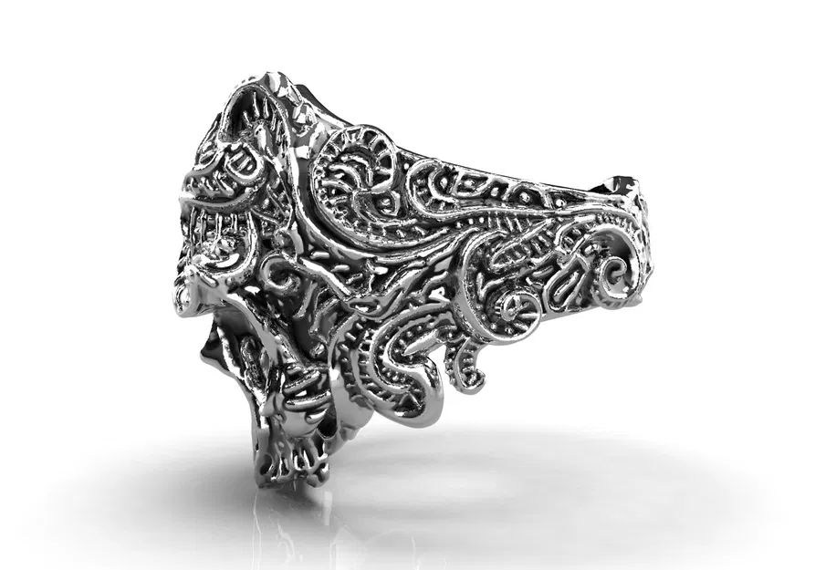 Mẫu 3D Nhẫn Đầu Lâu Gothic GP9 Sẵn Sàng In Trang Sức - Image 2