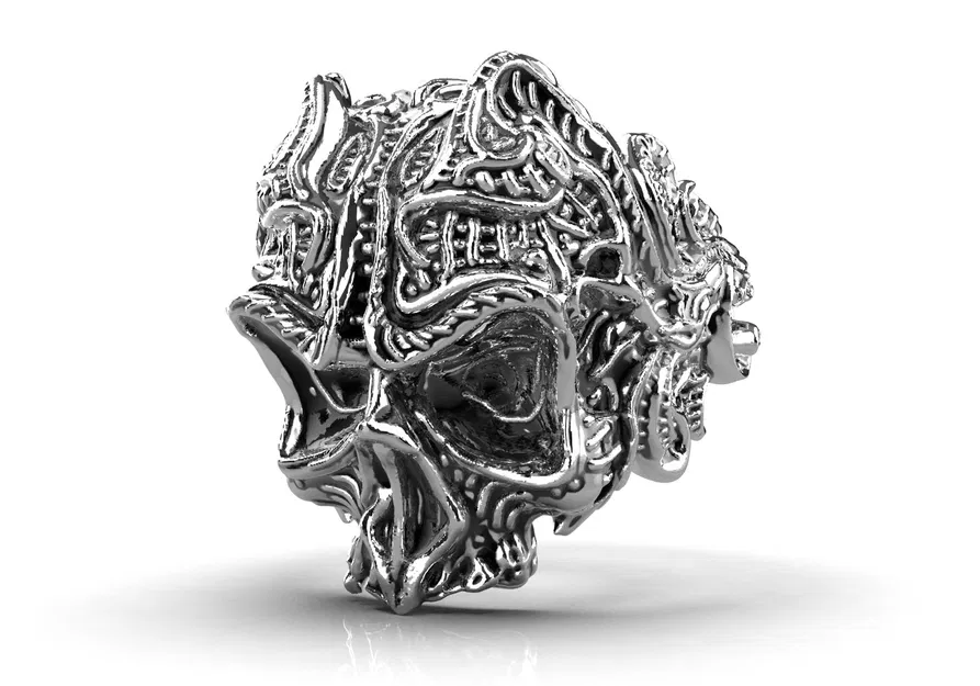 Mẫu 3D Nhẫn Đầu Lâu Gothic GP9 Sẵn Sàng In Trang Sức - Image 4