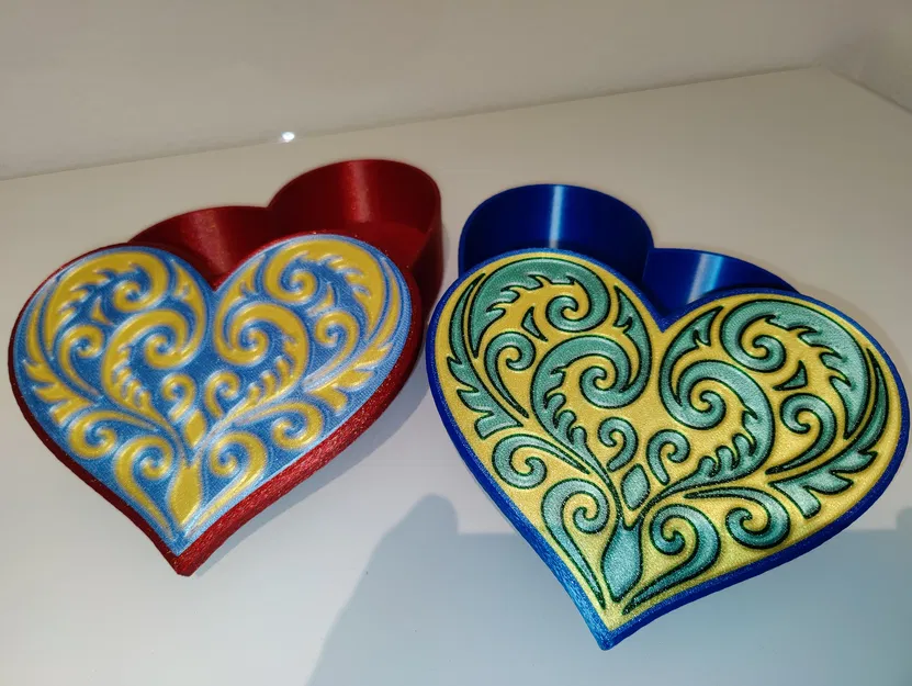 Hộp Trái Tim hoa văn Koru đối xứng (MMU/AMS hoặc 1 màu) - Image 1