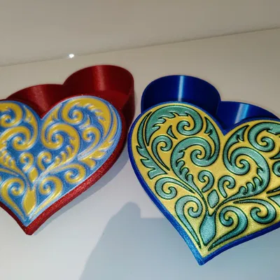 Hộp Trái Tim hoa văn Koru đối xứng (MMU/AMS hoặc 1 màu)