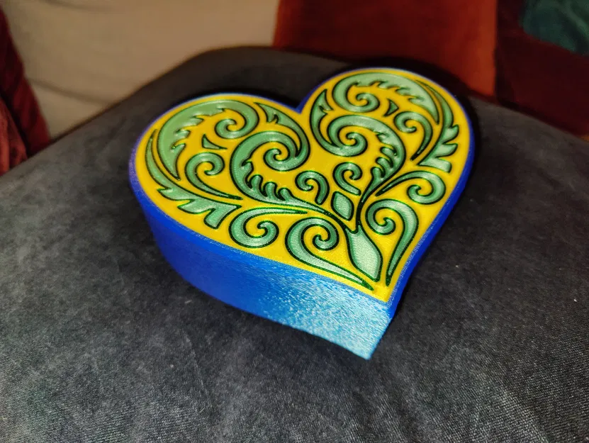 Hộp Trái Tim hoa văn Koru đối xứng (MMU/AMS hoặc 1 màu) - Image 2