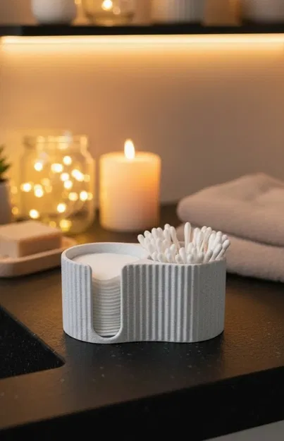 Hộp đựng Q-tip & bông tẩy trang gân hiện đại - Image 2