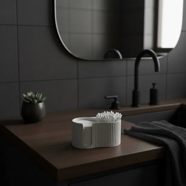 Hộp đựng Q-tip & bông tẩy trang gân hiện đại - Image 3