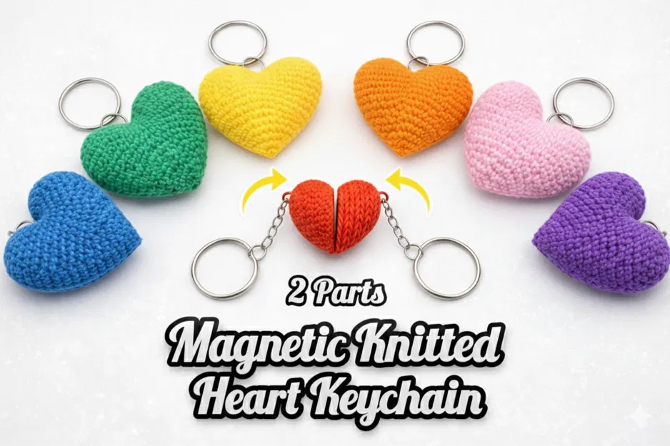 Móc khóa Valentine Trái tim đan len nam châm 2 mảnh - Image 1