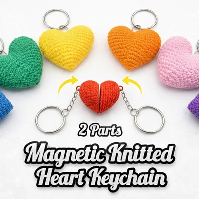 Móc khóa Valentine Trái tim đan len nam châm 2 mảnh