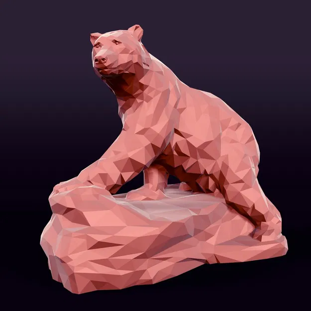 Tượng Gấu Polygonal (Low Poly) – Mẫu 3D Sẵn Sàng In - Image 1