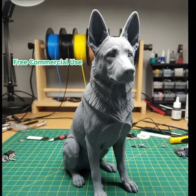 Tượng Chó German Shepherd Tả Thực Tư Thế Ngồi