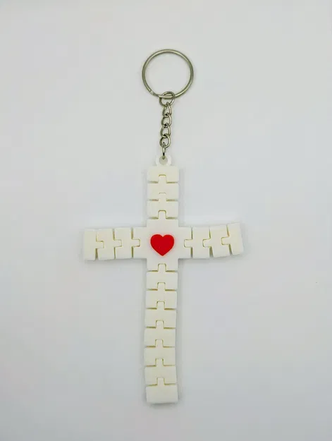 Móc khóa Flexi Thánh Giá kèm Trái Tim (Flexi Cross with Heart Keychain) - Image 1