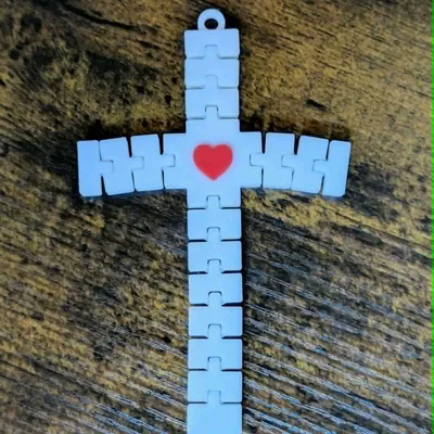 Móc khóa Flexi Thánh Giá kèm Trái Tim (Flexi Cross with Heart Keychain)