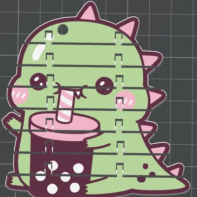 Khủng long flexi dễ thương kèm bubble tea – móc khóa khớp đôi