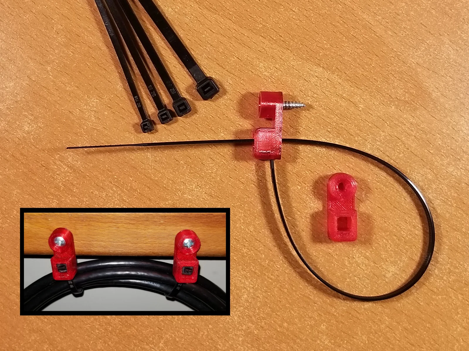 Móc treo dây rút (Zip Tie) có lỗ bắt vít, in TPU 1