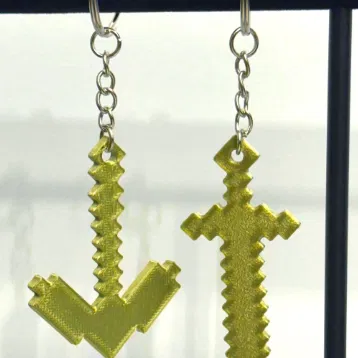 Tượng mini & móc khóa Kiếm và Cuốc Minecraft