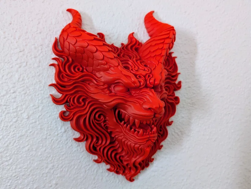 Trưng Bày Đầu Rồng Lửa Treo Tường (Fire Dragon Wall Mount Display) - Image 2
