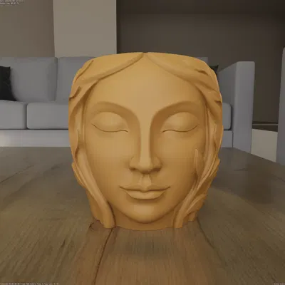 Mẫu 3D Chậu/Bình Trồng Cây Mặt Nữ & Lá Êm Dịu (Serene Sculpted Leaf Head)