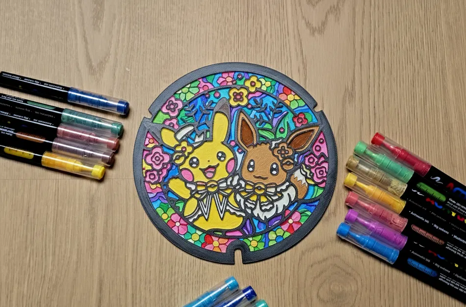 Pikachu Eevee Pokelid Coloring Craft – Mẫu tô màu thủ công - Image 1