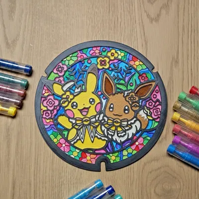 Pikachu Eevee Pokelid Coloring Craft – Mẫu tô màu thủ công