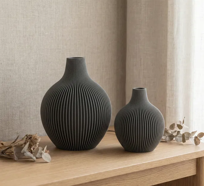 Bình hoa Zen gân sọc (Ribbed Zen Vase) - Decor Japandi tối giản - Image 1