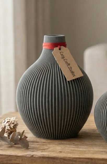 Bình hoa Zen gân sọc (Ribbed Zen Vase) - Decor Japandi tối giản - Image 4